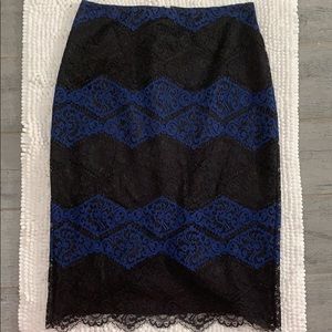 NWOT Express Blue and Black lace pencil skirt 4